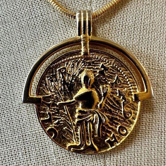 Gold Plated Brass Ancient Coin Medallion necklace - Picture 1 of 7